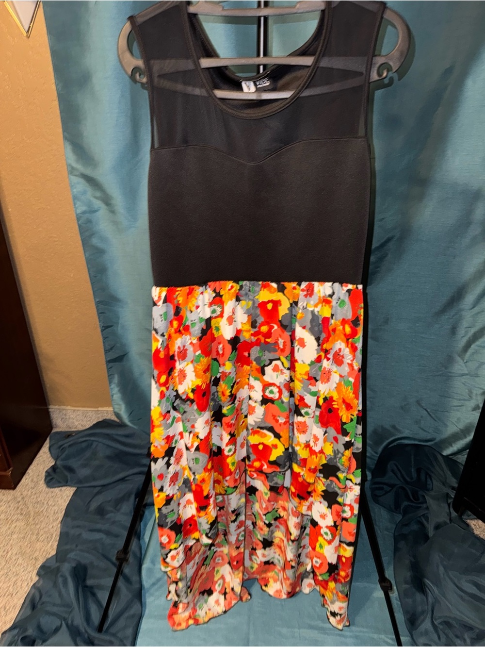Y2K Black Mesh Floral Fit & Flare Dress
